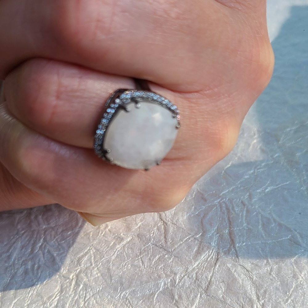Moonstone Ring Size 8-Sterling Silver Oxidized -Birthday stone-Gift - Picture 7 of 14